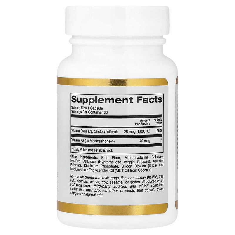 California Gold Nutrition, Vitamin D3 + K2, 60 Veggie Capsules