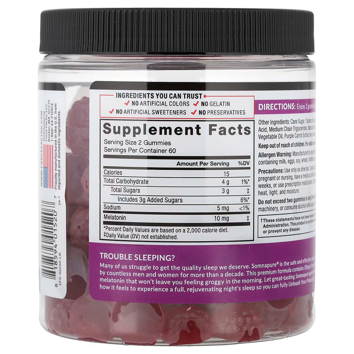 Force Factor, Somnapure®, Great Tasting Melatonin Gummies, Dream Berry, 120 Gummies (5 mg per Gummy)