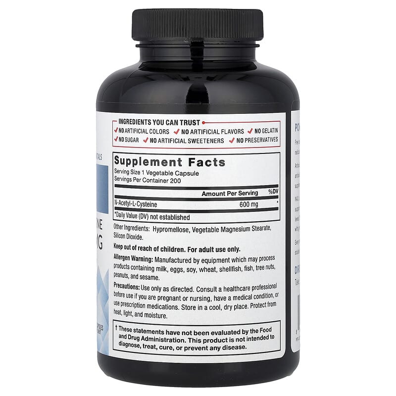 Force Factor, Fundamentals, NAC, N-Acetyl-L-Cysteine, 600 mg, 200 Vegetable Capsules