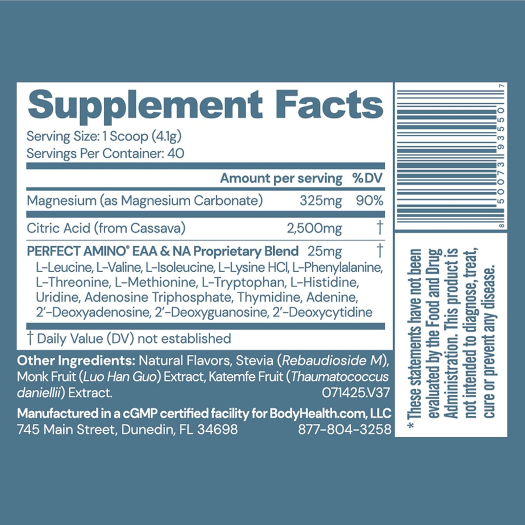 BodyHealth Body Calm Enhanced with PerfectAmino, High Absorption Magnesium Powder for Sleep, Berry Lemon (40 Servings)