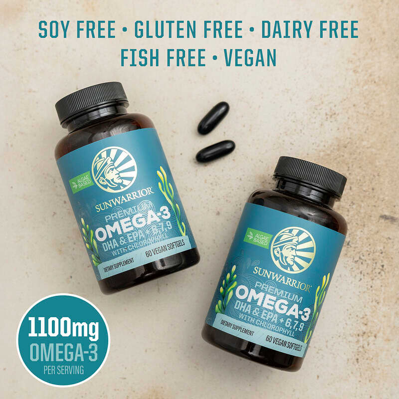 Sunwarrior, Premium Omega-3, DHA & EPA + 6, 7, 9 With Chlorophyll, 60 Vegan Softgels
