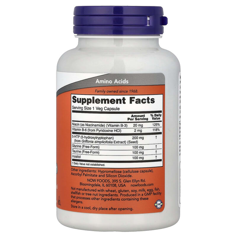 NOW Foods, 5-HTP With Glycine, Taurine & Inositol, 120 Veg Capsules