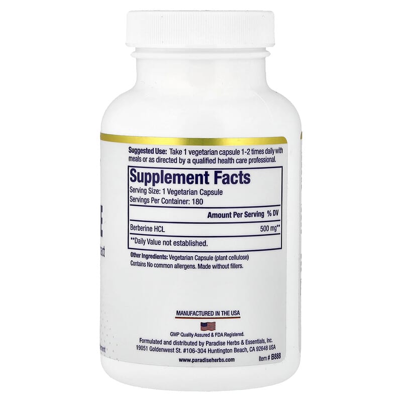 Paradise Herbs, Berberine, 500 mg, 180 Vegetarian Capsules