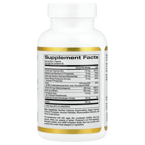 California Gold Nutrition, High Potency Vitamin B Complex with Thiamin HCl, Niacin, Pantothenic Acid and Inositol, 90 Veggie Capsules