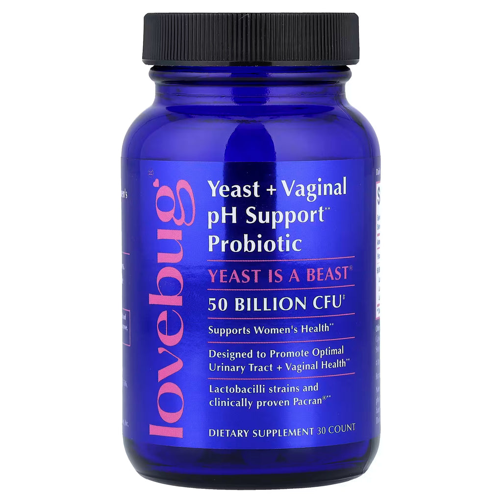LoveBug Probiotics, Yeast + Vaginal pH Support Probiotic, 50 Billion CFU, 30 Capsules