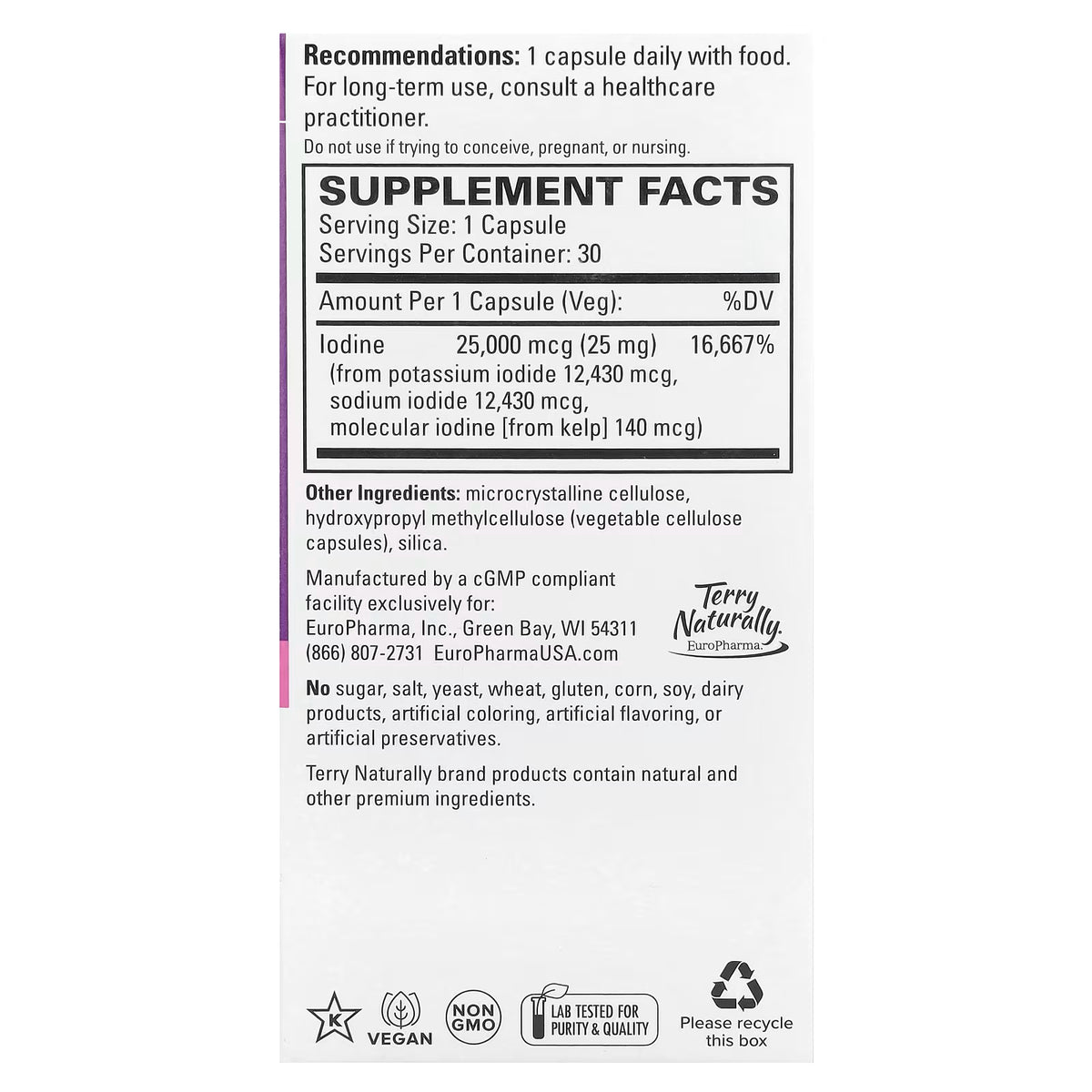 Terry Naturally, Tri-Iodine®, 25 mg, 30 Capsules