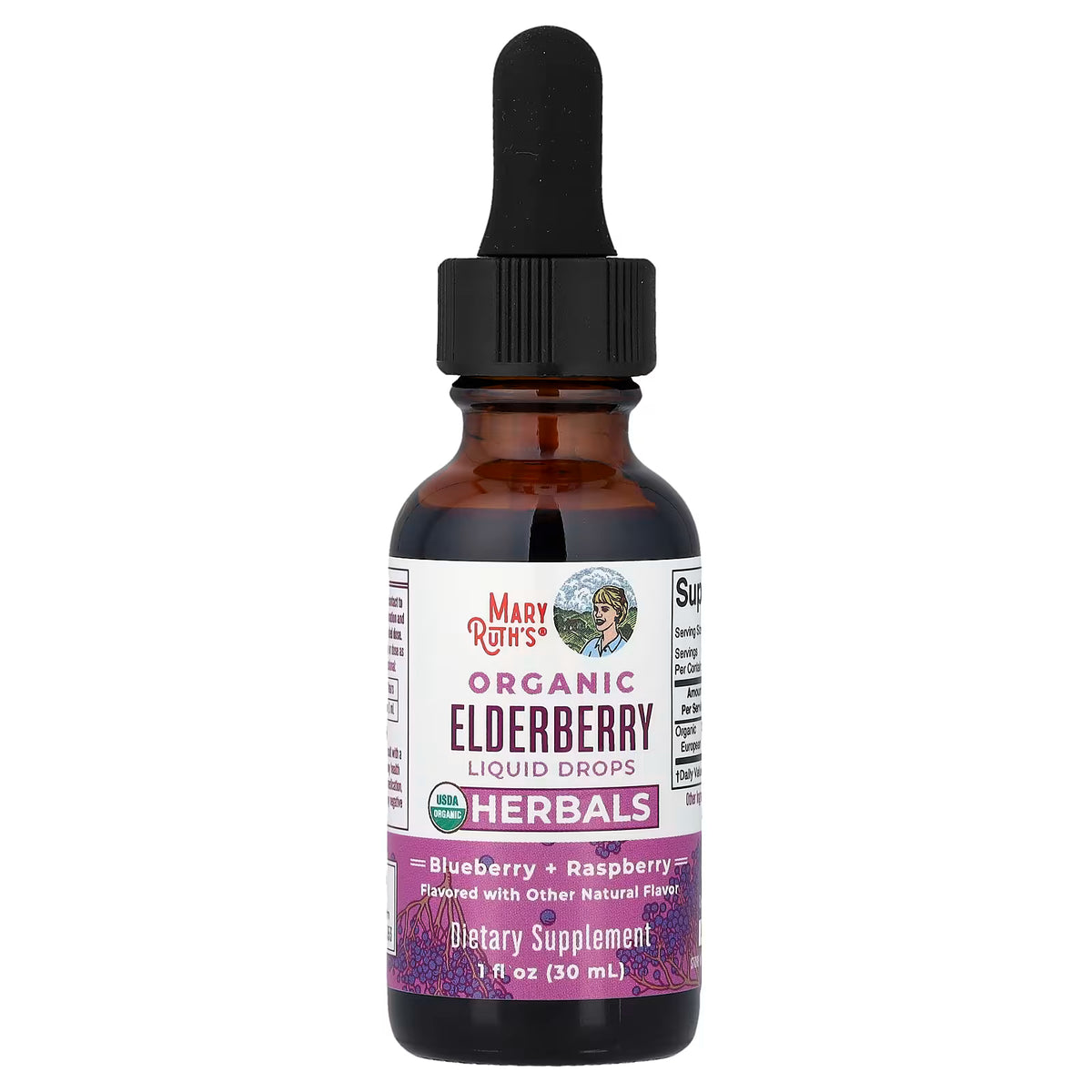MaryRuth's, Organic Elderberry Liquid Drops, Blueberry + Raspberry, Alcohol Free, 1 fl oz (30 ml)