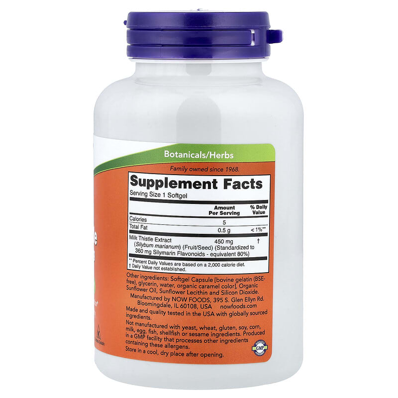 NOW Foods, Silymarin Milk Thistle Extract, Extra Strength, 450 mg, 120 Softgels