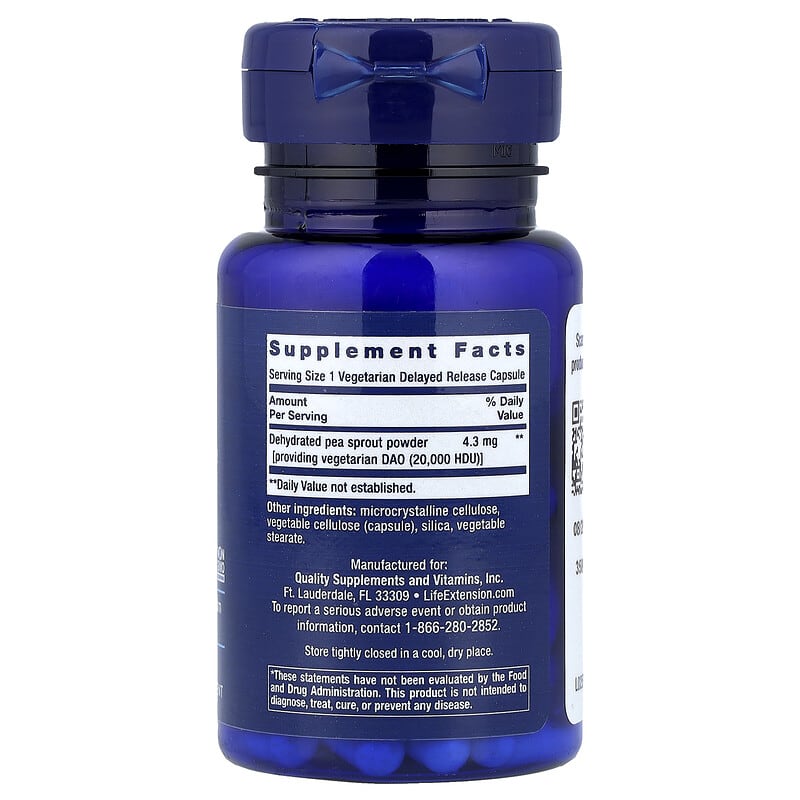 Life Extension, Food Sensitivity Relief with diamine oxidase (DAO), 60 Vegetarian Delayed Release Capsules (4.3 mg per Capsule)