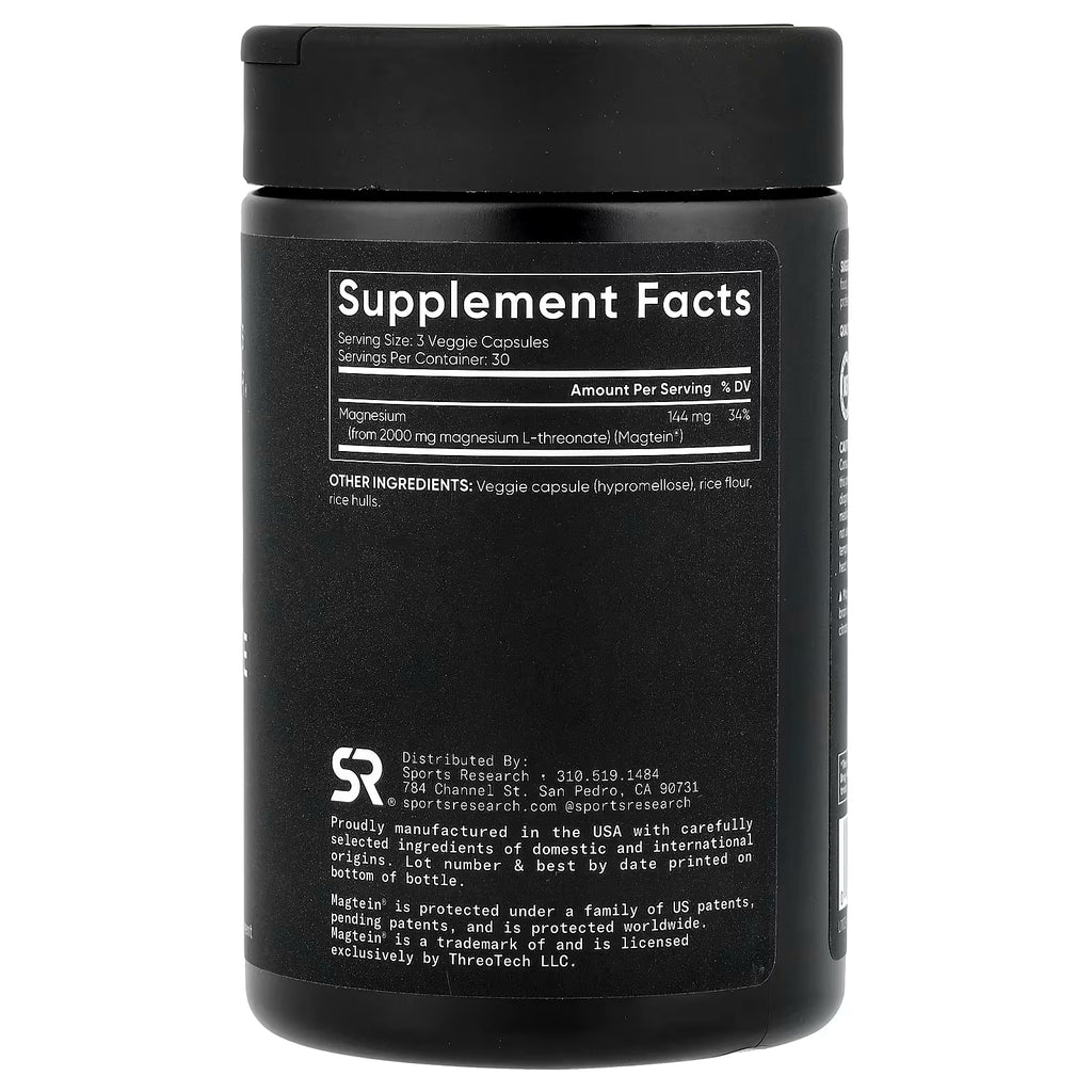 Sports Research, Magtein®, Magnesium L-Threonate, 90 Veggie Capsules (666 mg per Capsule)