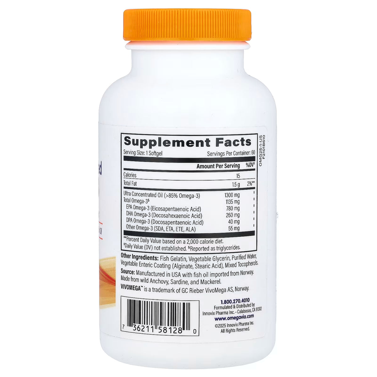 OmegaVia, Ultra Concentrated Omega-3, 1,135 mg, 60 Softgels