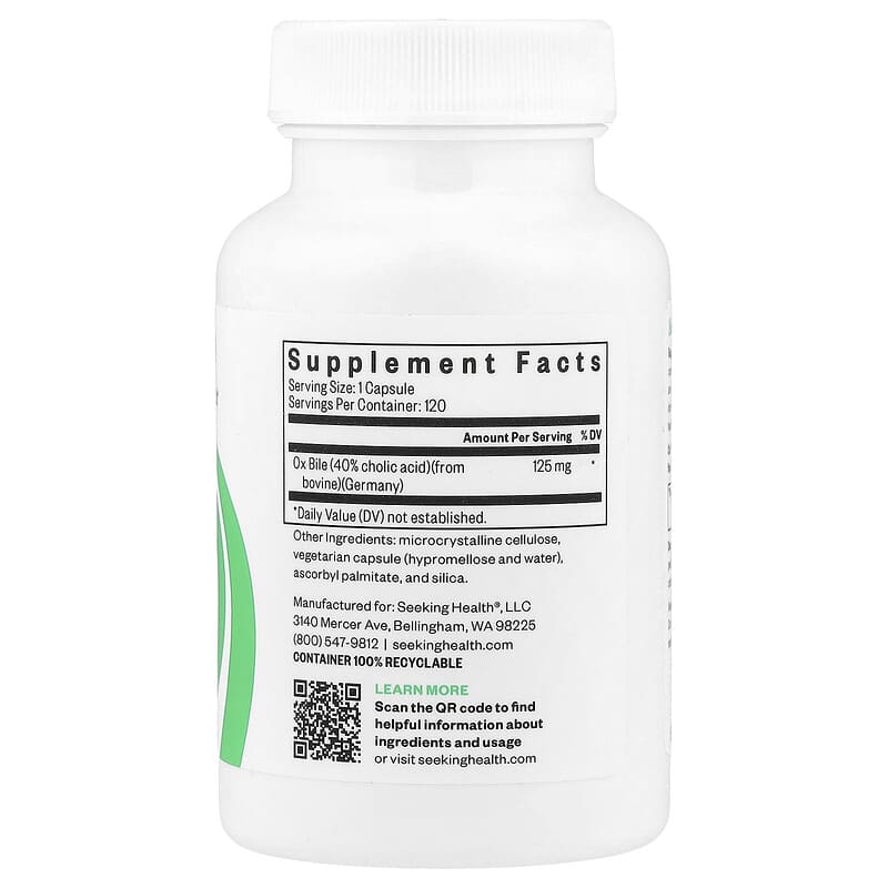 Seeking Health, Ox Bile, 125 mg, 120 Capsules