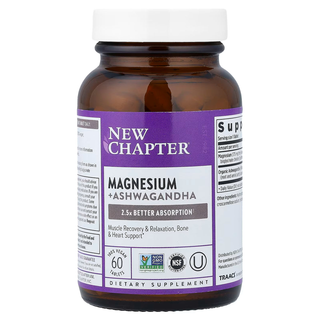 New Chapter, Magnesium + Ashwagandha, 60 Vegan Tablets