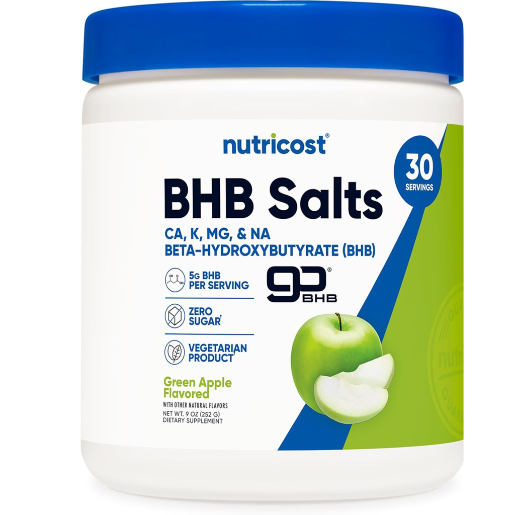 Nutricost BHB Salts Drink Mix (30 Servings, Green Apple Flavored) (5G BHB Per Serving) - 0G Total Sugars, Vegetarian Product