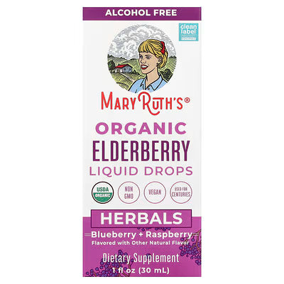 MaryRuth's, Organic Elderberry Liquid Drops, Blueberry + Raspberry, Alcohol Free, 1 fl oz (30 ml)