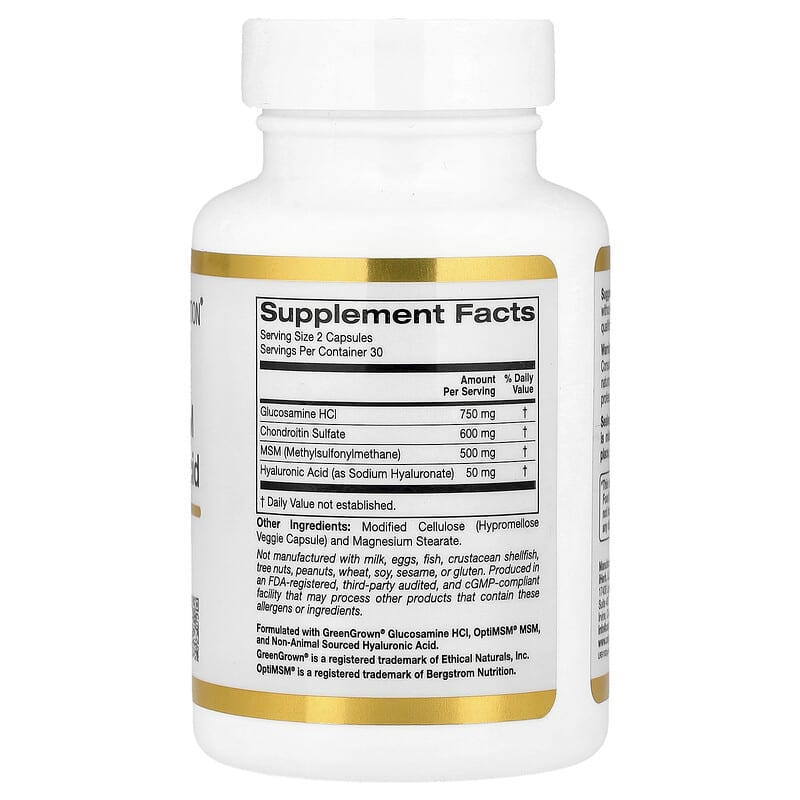 California Gold Nutrition, Glucosamine, Chondroitin, MSM plus Hyaluronic Acid, 60 Veg Capsules