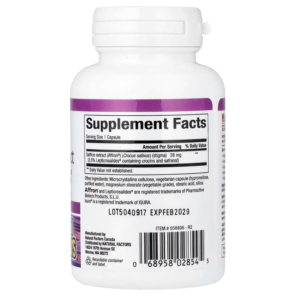 Natural Factors, Stress-Relax®, Pure Saffron Extract, 30 Vegetarian Capsules (28 mg per Capsule)