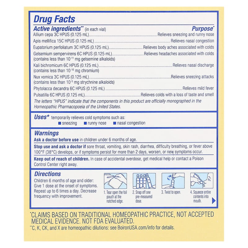 Boiron, Cold Calm Baby, Liquid Doses, Cold Relief, 6+ Months, 30 Pre-Measured Liquid Doses, 0.034 fl oz (1 ml) Each