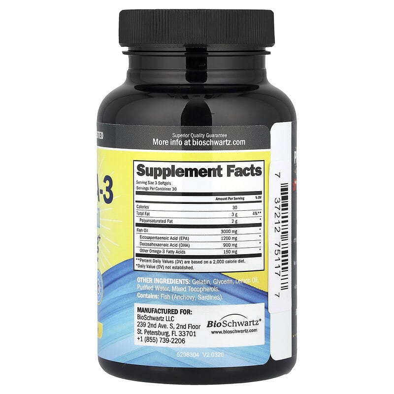 BioSchwartz, Omega-3 Fish Oil, Lemon, 3,000 mg, 90 Softgels