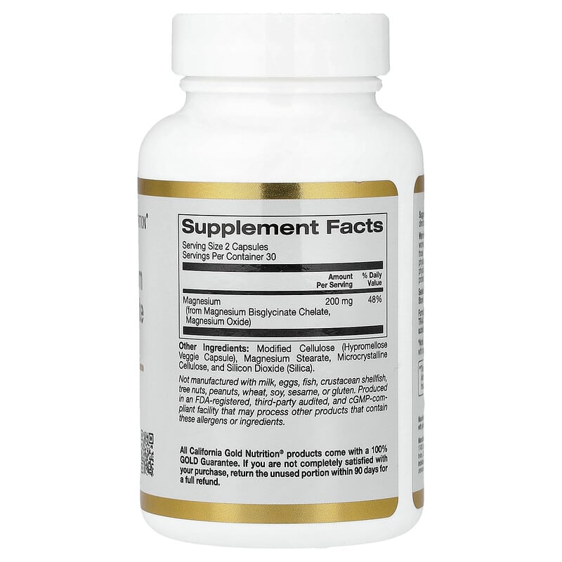 California Gold Nutrition, Magnesium Bisglycinate Chelate, Albion TRAACS®, 60 Veggie Capsules (100 mg per Capsule)