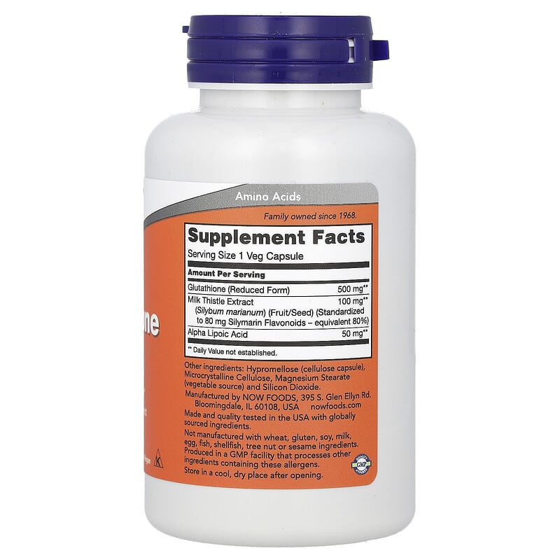 NOW Foods, Glutathione With Milk Thistle Extract & Alpha-lipoic Acid, 60 Veg Capsules