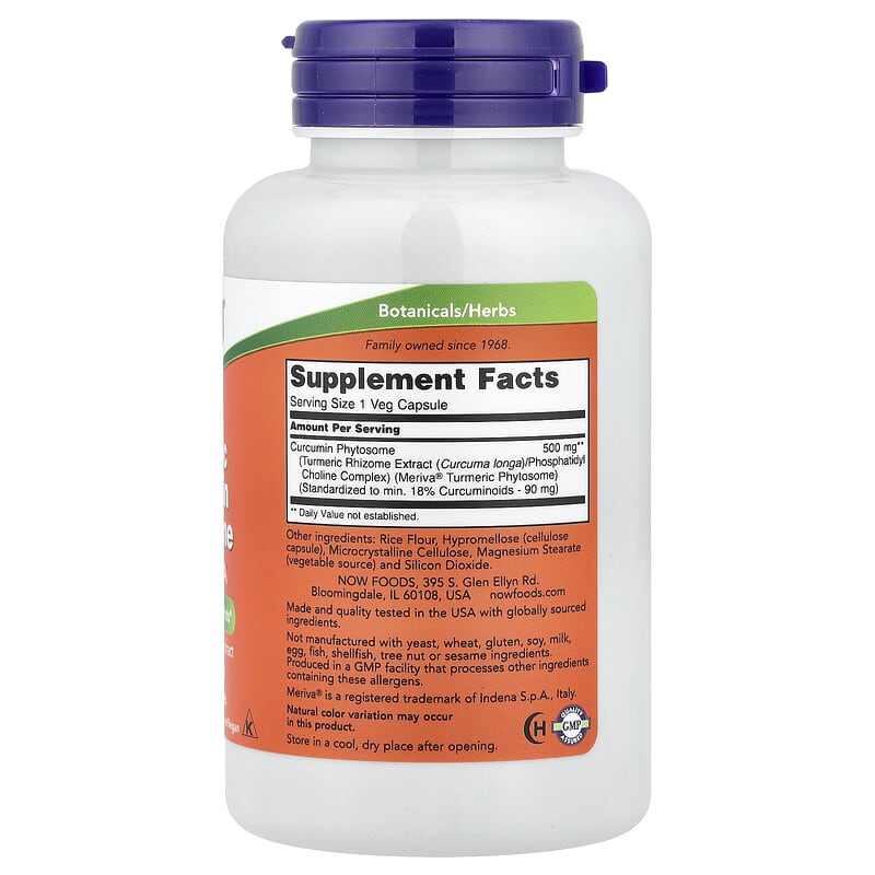NOW Foods, Turmeric Curcumin Phytosome with Meriva®, 60 Veg Capsules (500 mg per Capsule)