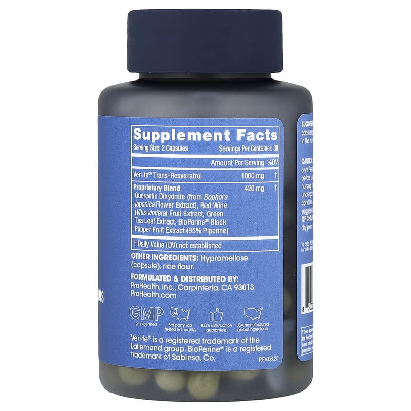 ProHealth Longevity, Trans-Resveratrol Plus, 60 Capsules
