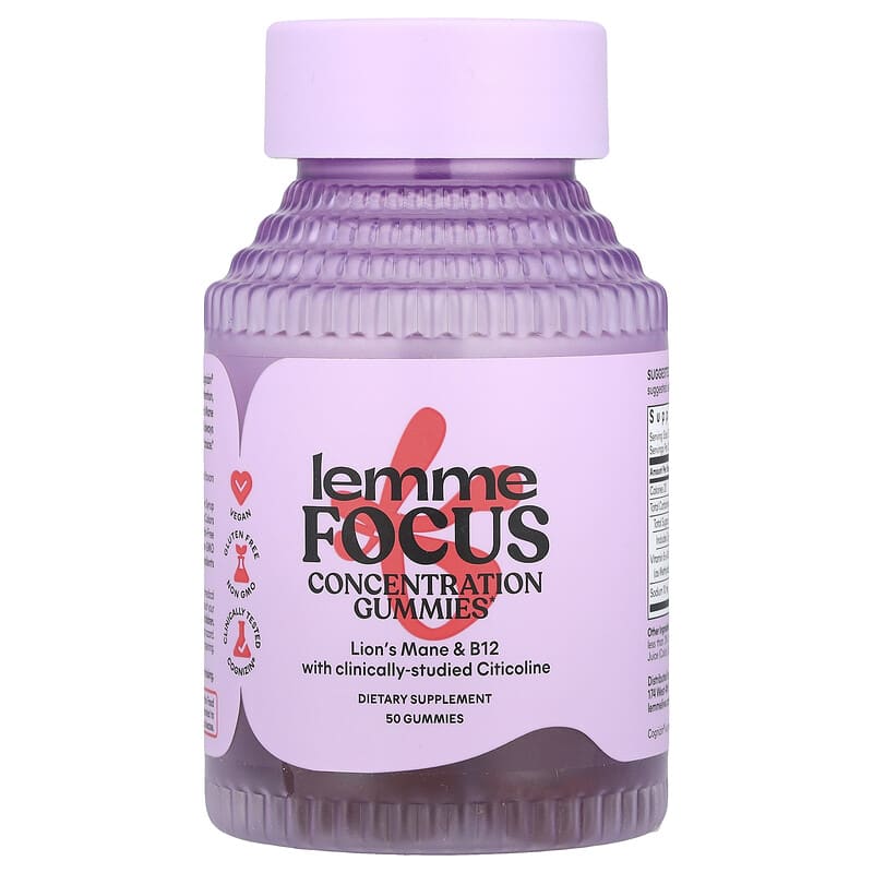 Lemme, Focus, Concentration Gummies, strawberry, 50 gummies