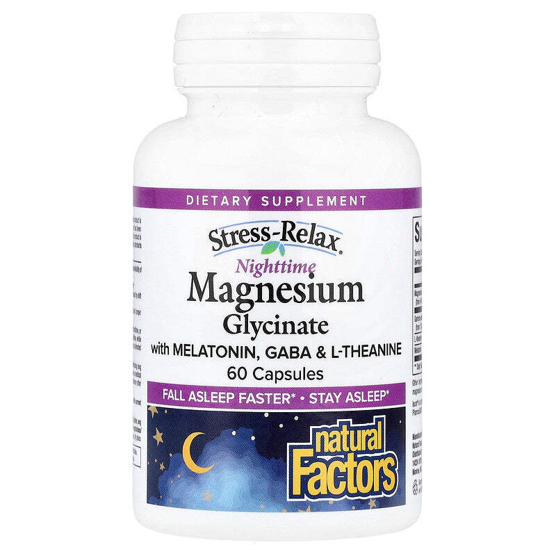 Natural Factors, Stress-Relax®, Nighttime Magnesium Glycinate With Melatonin, GABA & L-Theanine, 60 Capsules
