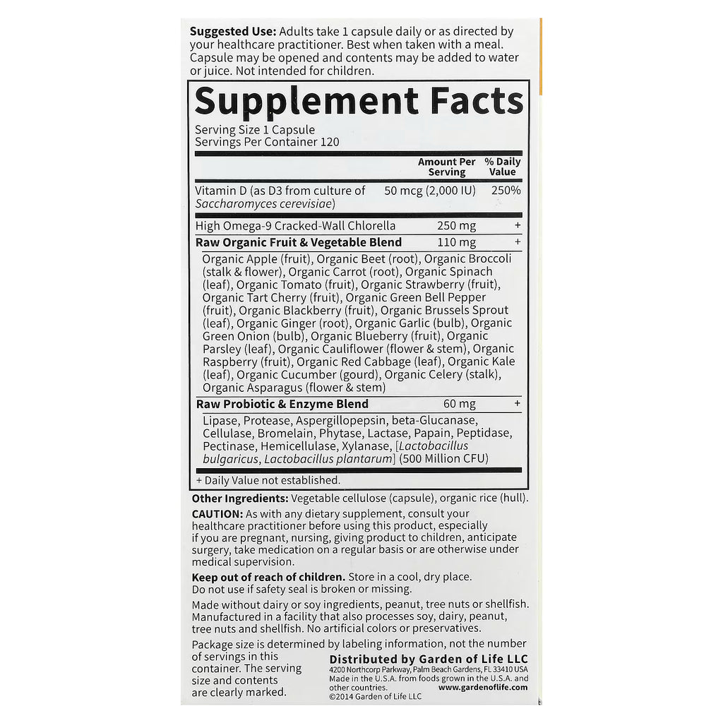 Garden of Life, Vitamin Code®, RAW D3™, 120 Vegetarian Capsules