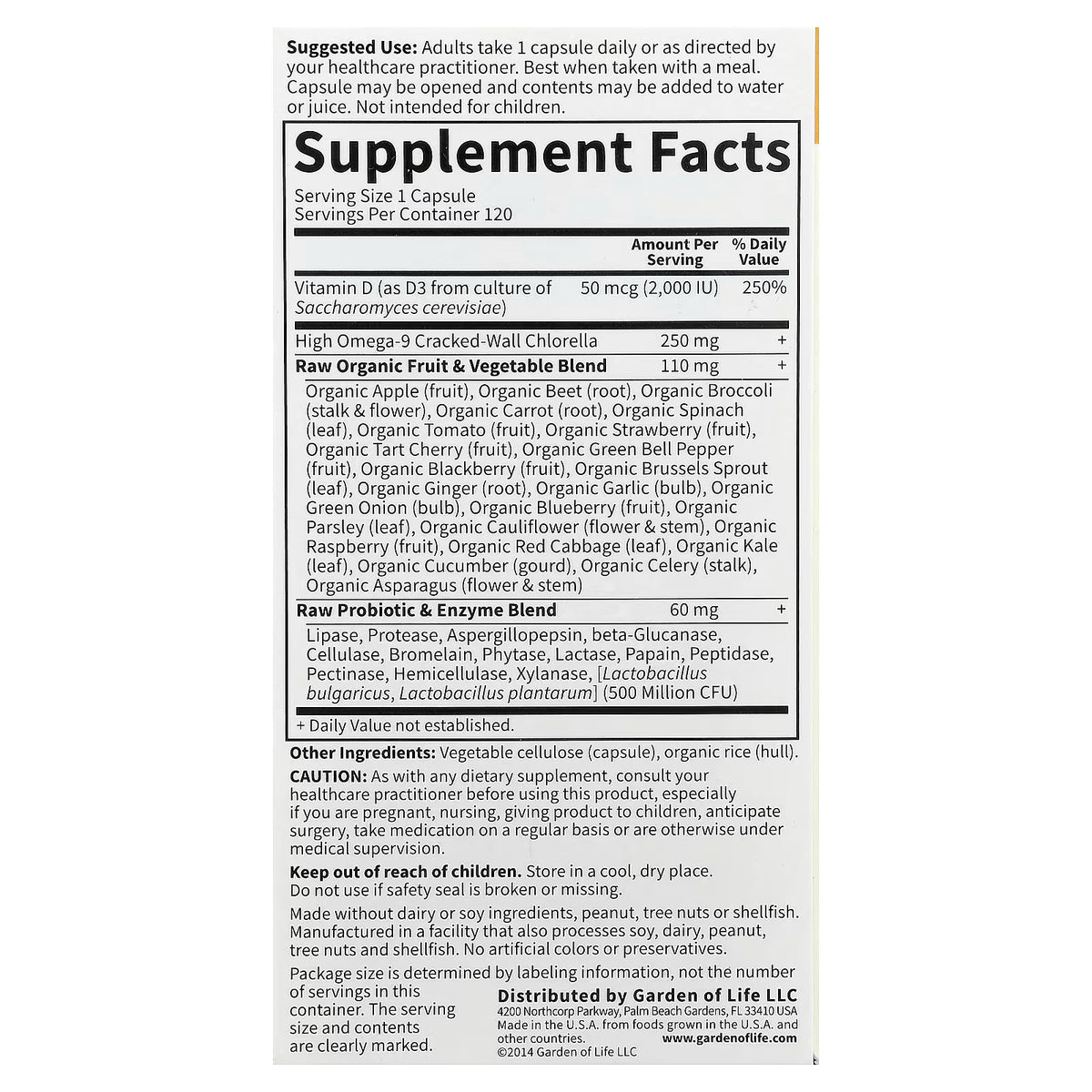 Garden of Life, Vitamin Code®, RAW D3™, 120 Vegetarian Capsules