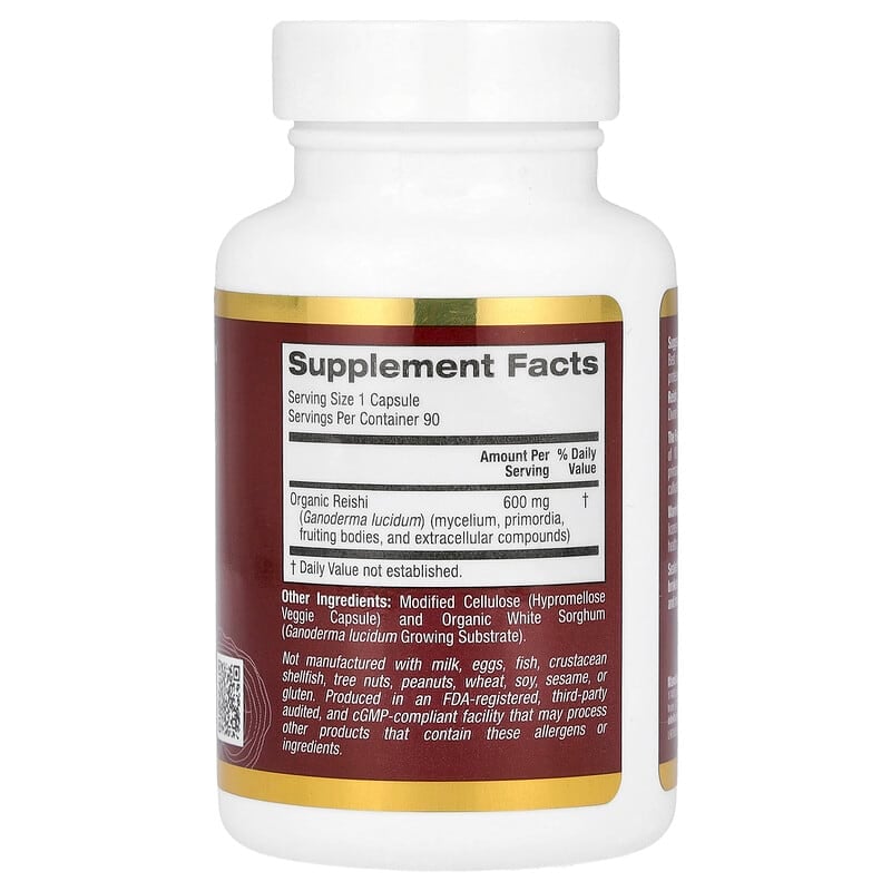 California Gold Nutrition, Reishi (Ganoderma lucidum), Full Spectrum, Certified Organic, 90 Veggie Capsules (600 mg Per Veggie Capsule)