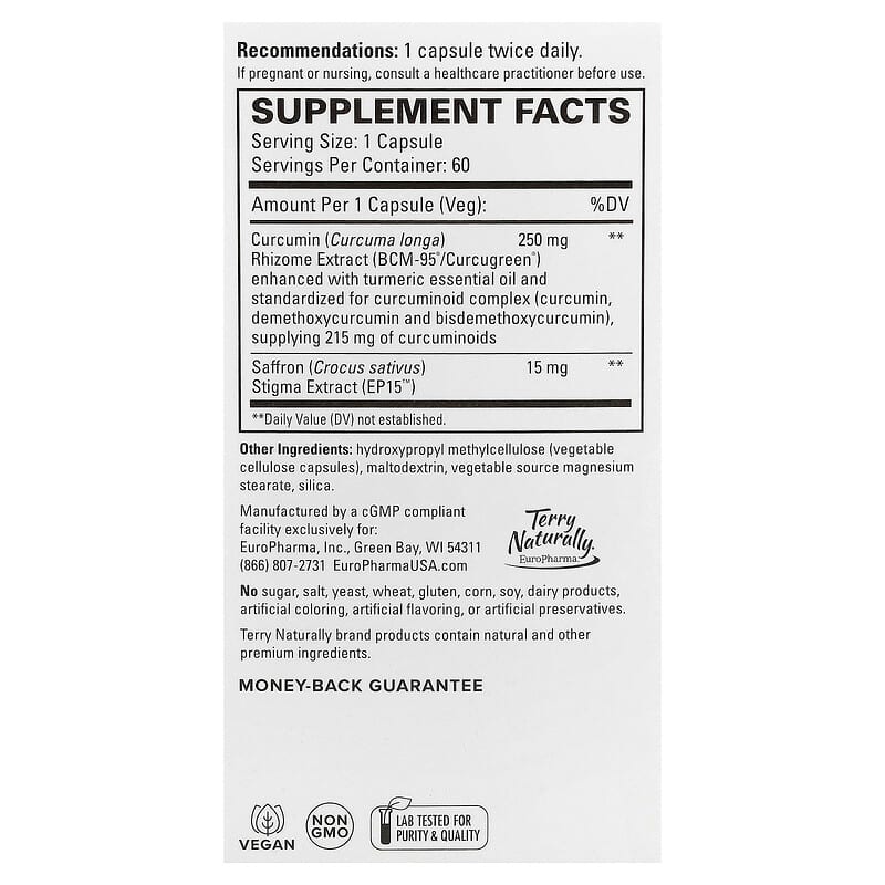 Terry Naturally, Saffron Lift™ + Curcumin, 60 Capsules