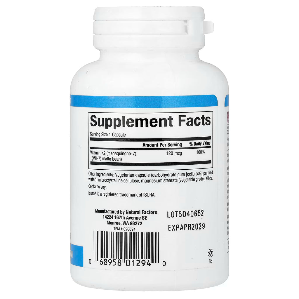 Natural Factors, Vitamin K2, 120 mcg, 60 Vegetarian Capsules