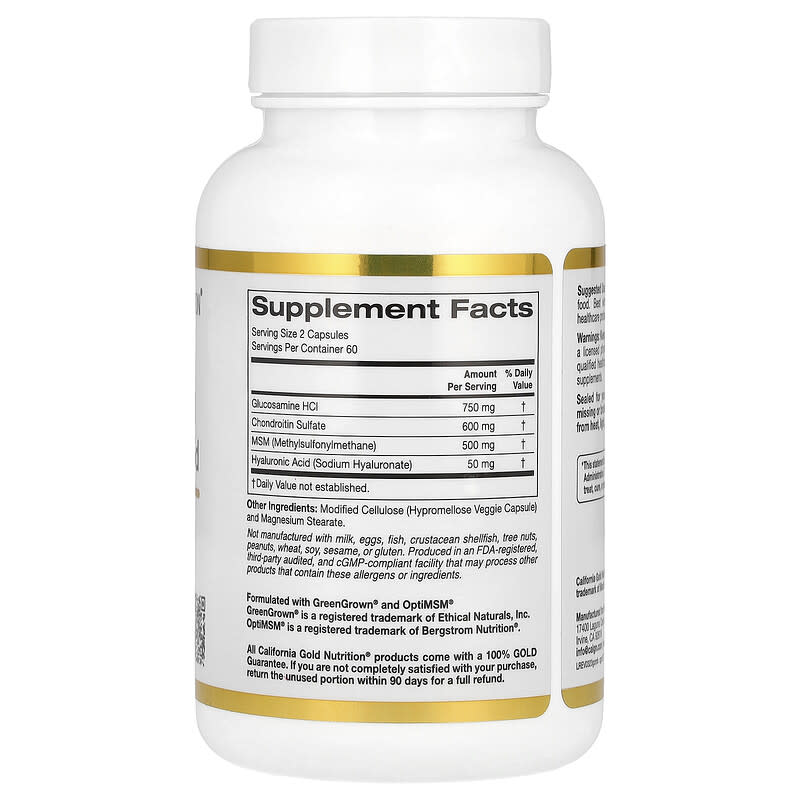 California Gold Nutrition, Glucosamine, Chondroitin, MSM Plus Hyaluronic Acid, 120 Veg Caps