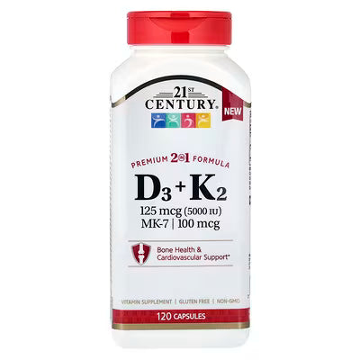 21st Century, D3 + K2, 120 Capsules