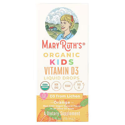 MaryRuth's, Organic Kids Vitamin D3 Liquid Drops, 4-13 Years, Orange, 640 IU, 0.5 fl oz (15 ml)
