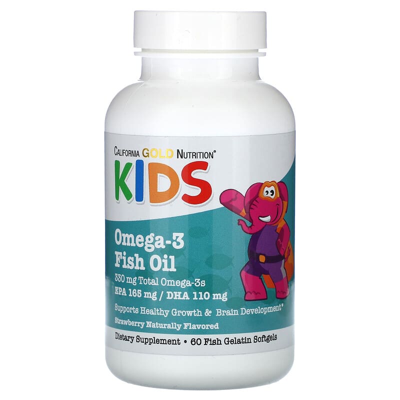 California Gold Nutrition, Kid's Omega-3 Fish Oil, Natural Strawberry, 60 Fish Gelatin Softgels