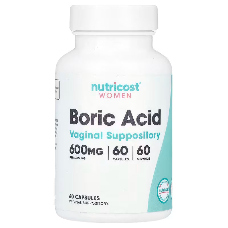 Nutricost, Women, Boric Acid, Vaginal Suppository, 600 mg, 60 Capsules