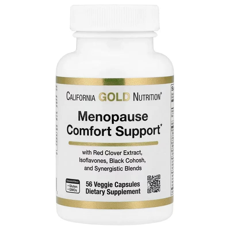 California Gold Nutrition, Menopause Comfort Support with Folate, Red Clover Extract, Vitamin B12, and Soy Germ Extract, 56 Veggie Capsules