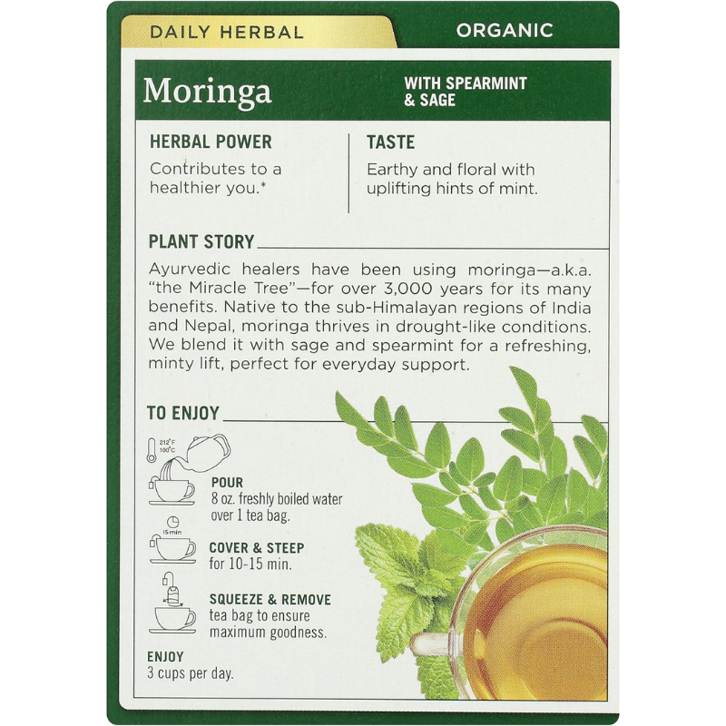 Traditional Medicinals, Organic Moringa with Spearmint & Sage, Caffeine Free, 16 Wrapped Tea Bags